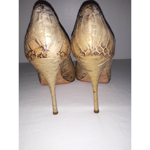 Miu Miu Snakeskin with Metallic Gold Highlights Open Toe Pumps 37 IT - Picture 3 of 11